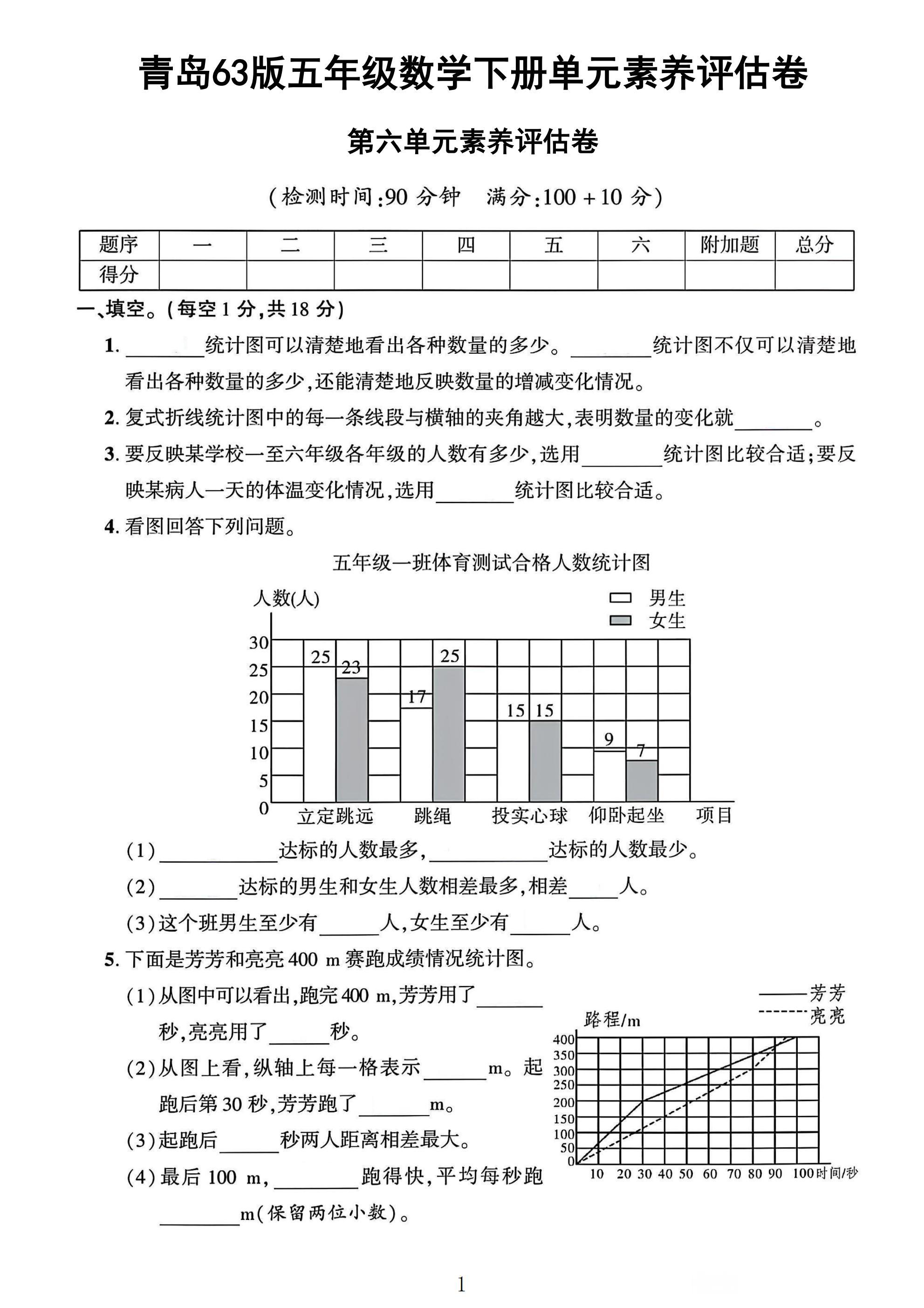 青岛63版数学五年级下册单元测试卷-第六单元