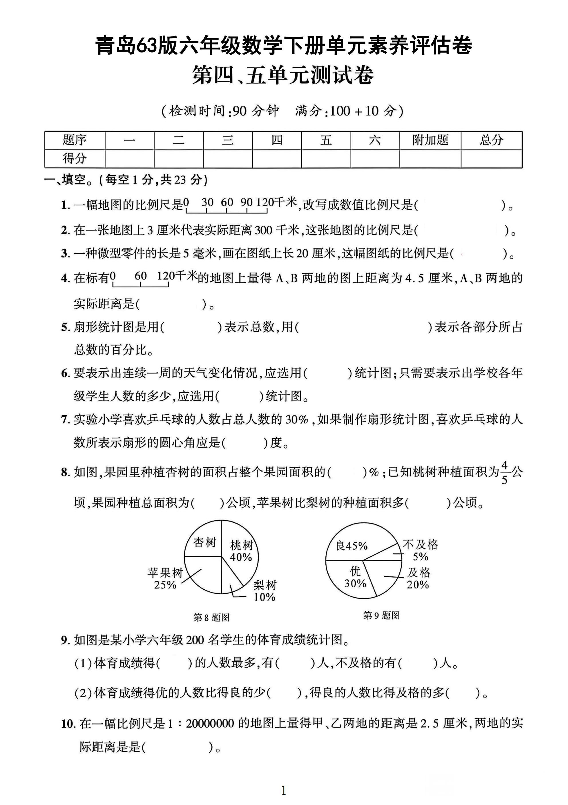 青岛63版数学六年级下册单元测试卷-第45单元-答案